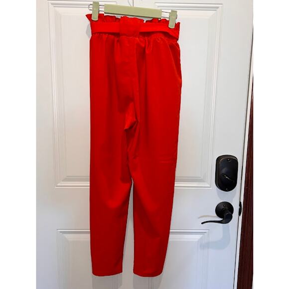 Women's Pants Casual Red Trouser Paper Bag Pants Elastic Waist SZ S - Picture 3 of 5